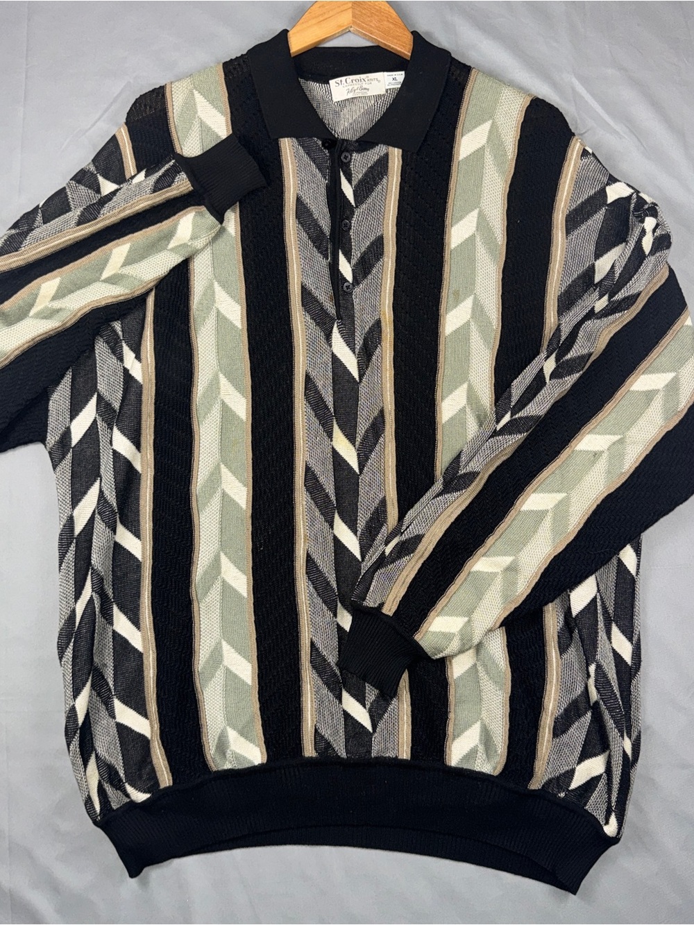 Vintage St. Croix Sweater Mens XL Multicolor Geometric Knit Polo Pullover 90s
